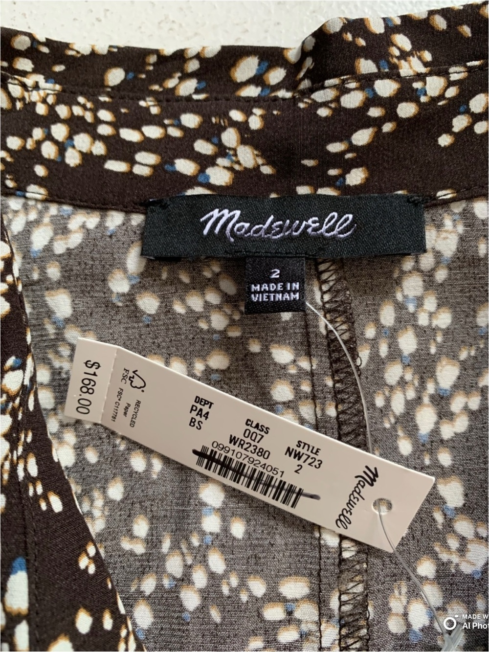 Madewell Ruched Midi Shirtdress in Bridgette Spots Brown Long Sleeve Size 2 NWT - Picture 13 of 17